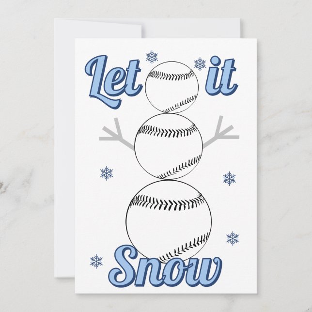 Baseball Snowman Let It Snow Flat Holiday Card (Front)