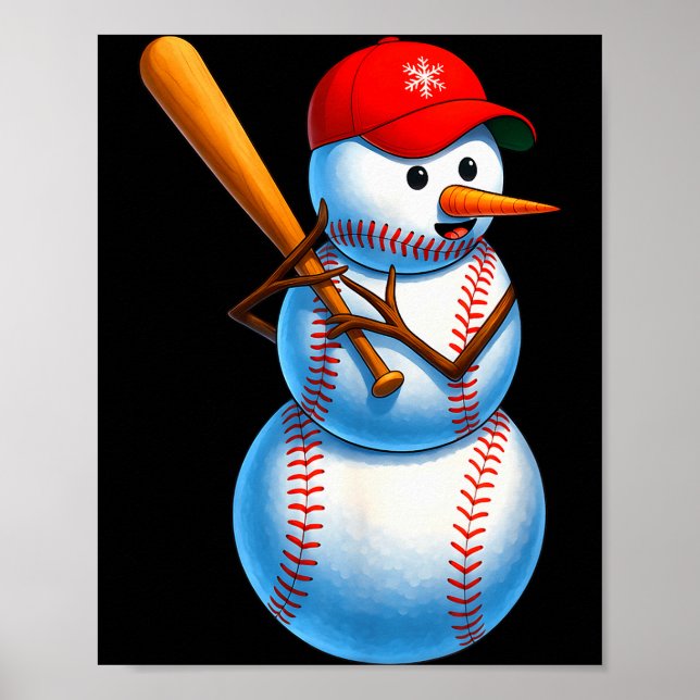 Baseball Snowman Merry Christmas Xmas Pajamas Men  Poster (Front)