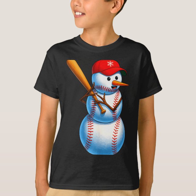 Baseball Snowman Merry Christmas Xmas Pyjamas Men  T-Shirt (Front)