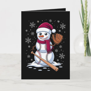 Baseball Snowman Santa Hat Glove Bat Christmas Card