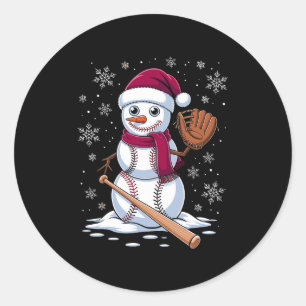 Baseball Snowman Santa Hat Glove Bat Christmas Classic Round Sticker