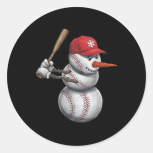 Baseball Snowman Snow Christmas Xmas Men Women Pla Classic Round Sticker