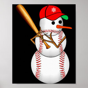 Baseball Snowman Snow Christmas Xmas Men Women  Poster