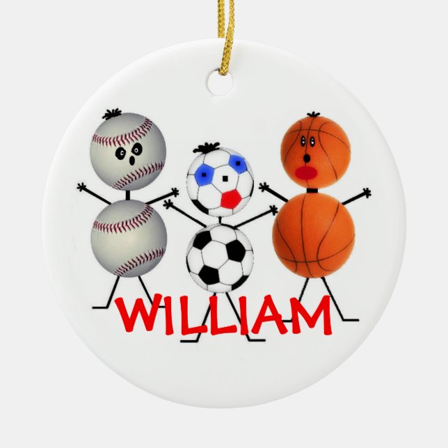 Baseball Soccer Basketball Christmas Cartoon Ceramic Ornament (Front)