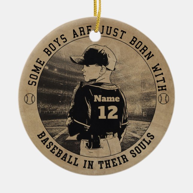 Baseball Soccer Customise Name & Year Ceramic Ornament (Front)