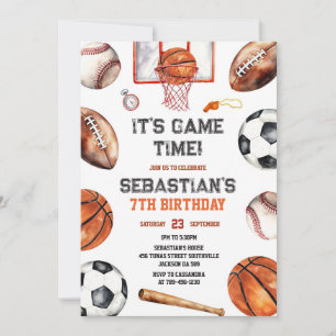 Baseball Soccer Football Basketball Sport Birthday Invitation
