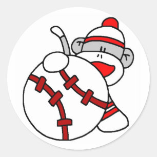Baseball Sock Monkey Classic Round Sticker