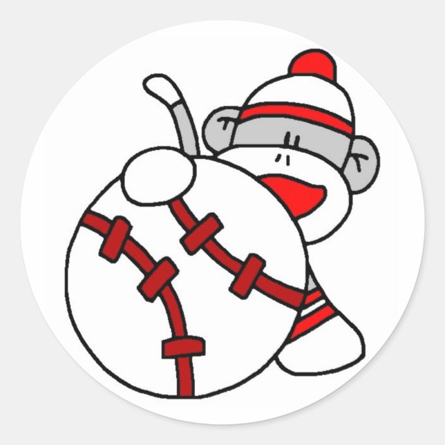 Baseball Sock Monkey Classic Round Sticker (Front)