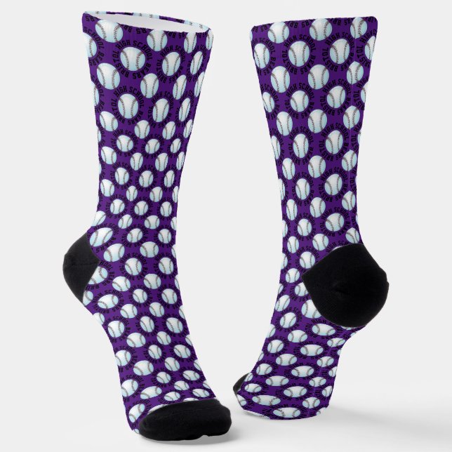 Baseball Socks Personalise School Team Name Purple (Angled)