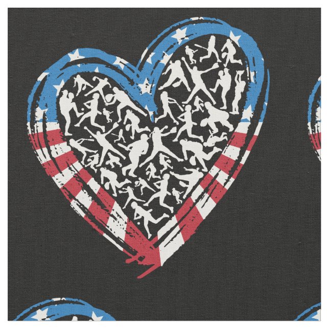 Baseball Softball - American USA Flag Heart Fabric (Close Up)