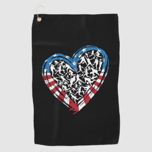 Baseball Softball - American USA Flag Heart Golf Towel