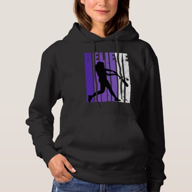 Baseball Softball Believe Silhouette Colorful Purp Hoodie (Front)