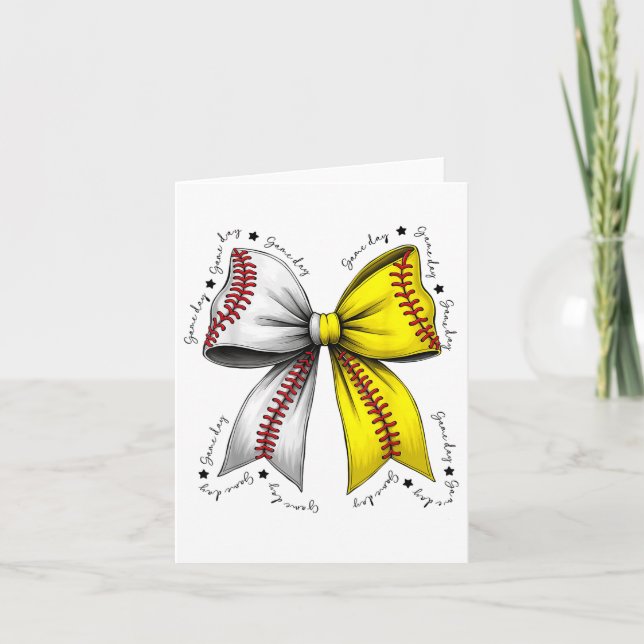 Baseball Softball Bow, Coquette Baseball Mum Mama  Card (Front)