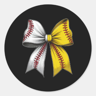 Baseball Softball Coquette Bow Game Day Heart Love Classic Round Sticker
