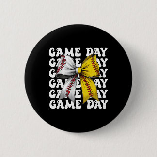 Baseball Softball Coquette Bow Game Day Women Mama 6 Cm Round Badge