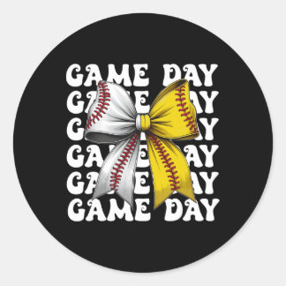 Baseball Softball Coquette Bow Game Day Women Mama Classic Round Sticker