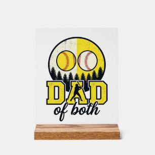 Baseball Softball Dad of Both Vintage Vector Desig Acrylic Sign