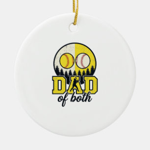 Baseball Softball Dad of Both Vintage Vector Desig Ceramic Ornament