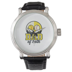 Baseball Softball Dad of Both Vintage Vector Desig Watch