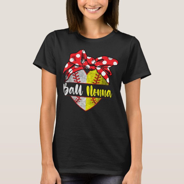 Baseball Softball Heart Ball Nonna Family Player C T-Shirt (Front)