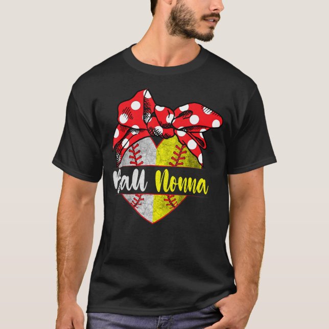 Baseball Softball Heart Ball Nonna Family Player C T-Shirt (Front)