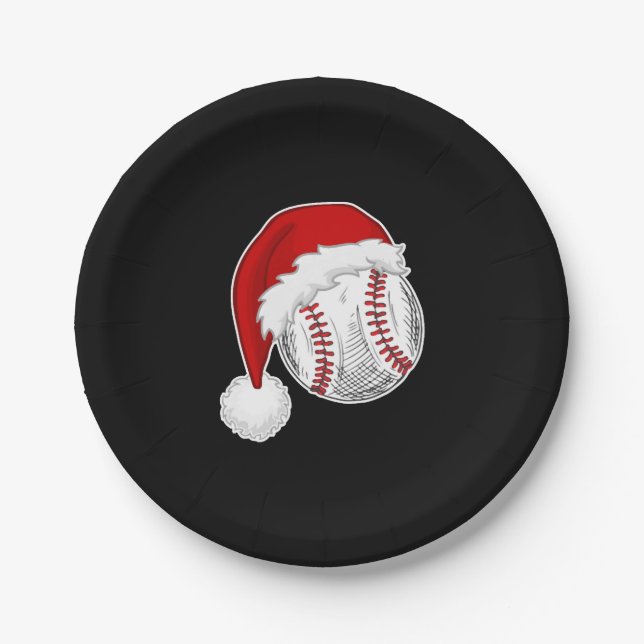 Baseball, Softball lovers - Xmas Santa Claus Hat Paper Plate (Front)