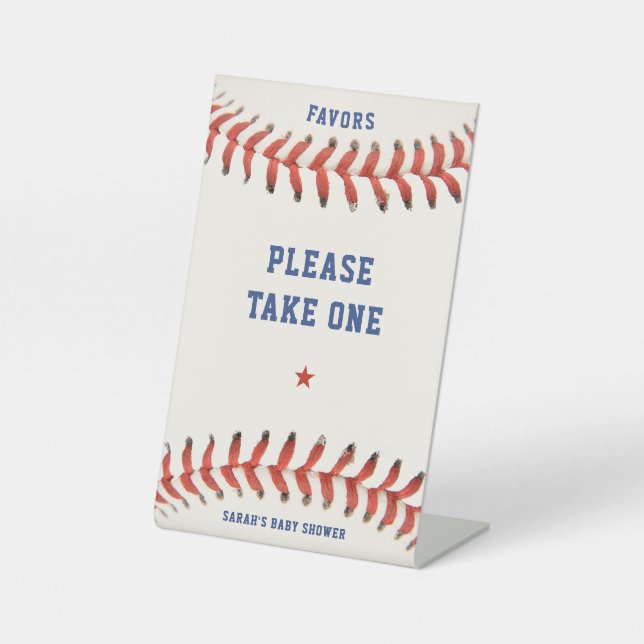 Baseball Softball Party Favour Take One Baby Showe Pedestal Sign (Front)