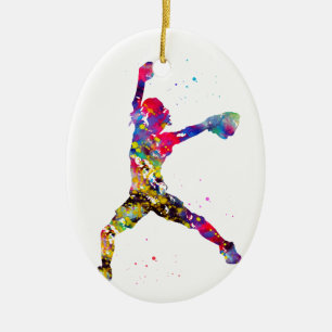 Baseball Softball Pitcher Ceramic Ornament