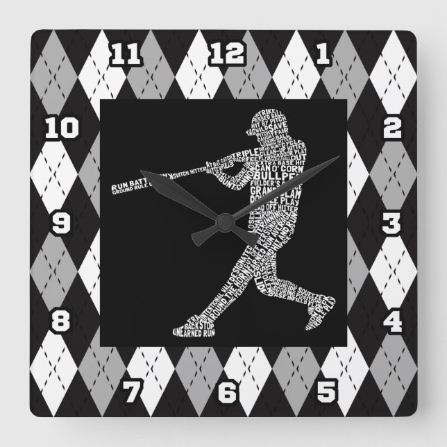 Baseball Softball Player Typographic Wall Clock (Front)