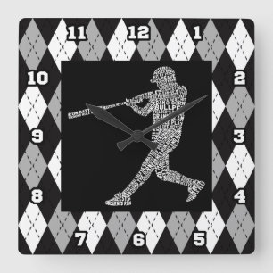 Baseball Softball Player Typographic Wall Clock