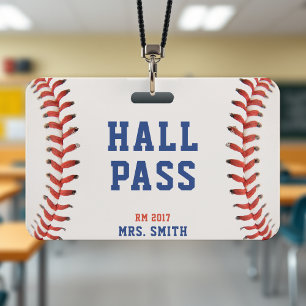 Baseball Softball School Teacher Student Hall Pass ID Badge