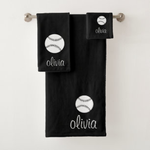 Baseball/Softball  Script Girly Monogram Name  Bath Towel Set