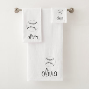 Baseball/Softball Script Girly Monogram Name Bath Towel Set