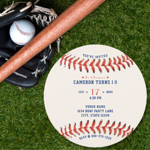 Baseball Softball Sport 1st Birthday Party Invitation