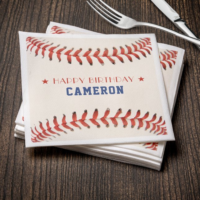 Baseball Softball Sport Happy Birthday Party Napkin (Creator Uploaded)