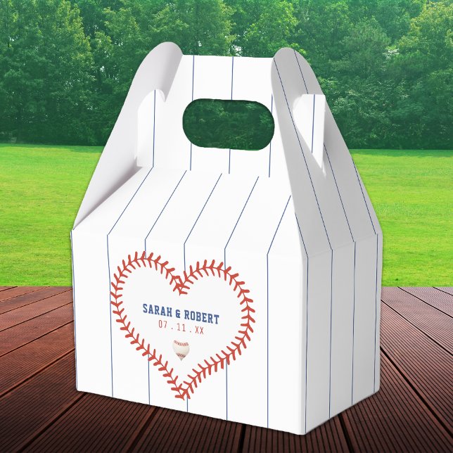 Baseball Softball Sport Heart Pinstripe Wedding Favour Box (Baseball Softball Sport Heart Pinstripe Wedding Favor Box)