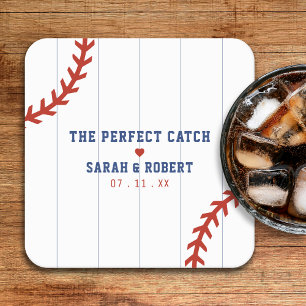 Baseball Softball Sport Heart Pinstripe Wedding Square Paper Coaster