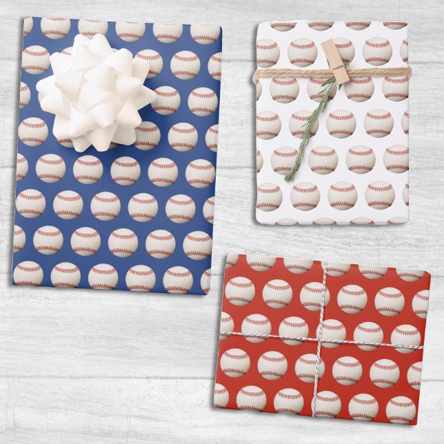 Baseball Softball Sport Pattern Red White & Blue Wrapping Paper Sheet (Baseball Softball Sport Pattern Red White & Blue Wrapping Paper Sheets)