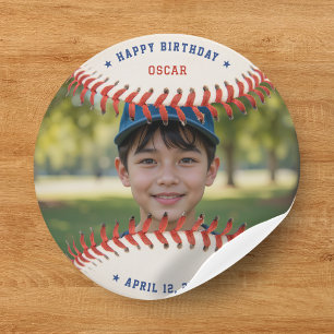 Baseball Softball Sport Photo Happy Birthday Party Classic Round Sticker
