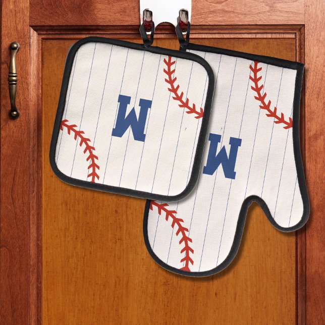 Baseball Softball Sport Pinstripe Monogram Oven Mitt & Pot Holder Set (Baseball Softball Sport Pinstripe Monogram Oven Mitt & Pot Holder Set
)