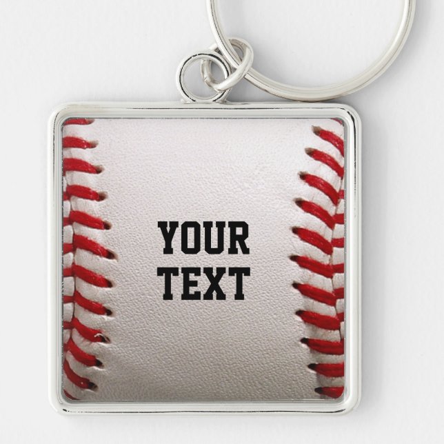 Baseball Softball Stitching Custom Text Key Ring (Front)