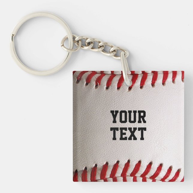 Baseball Softball Stitching Custom Text Key Ring (Front)