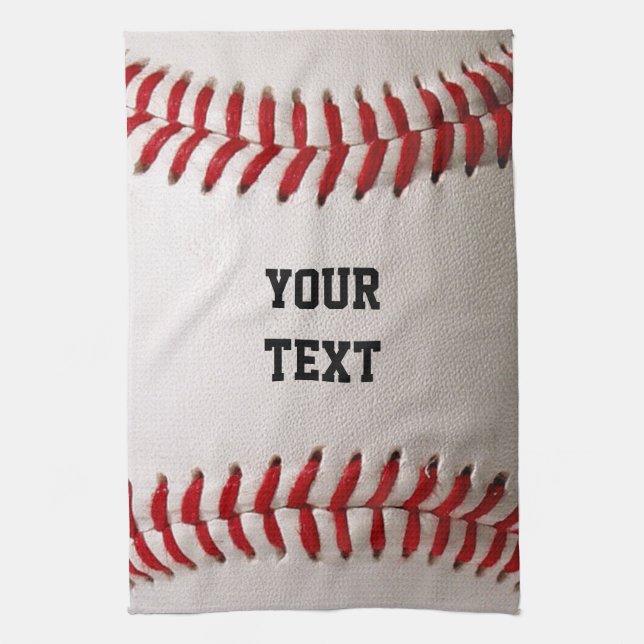 Baseball Softball Stitching Custom Text Tea Towel (Vertical)