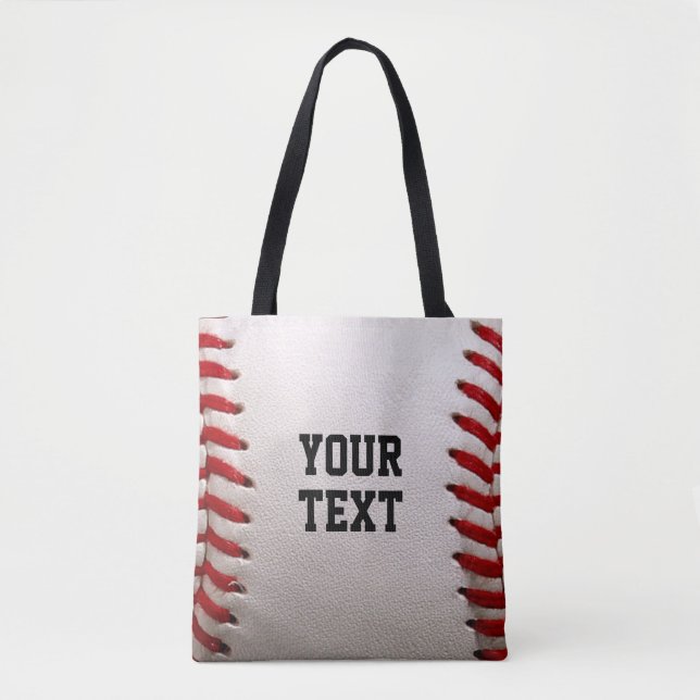 Baseball Softball Stitching Custom Text Tote Bag (Front)