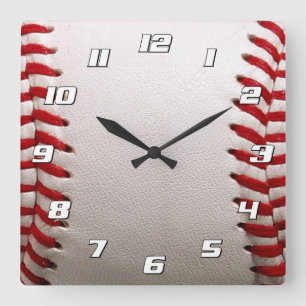 Baseball Softball with Numbers Square Wall Clock