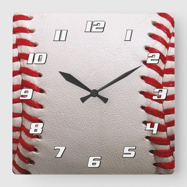Baseball Softball with Numbers Square Wall Clock (Front)