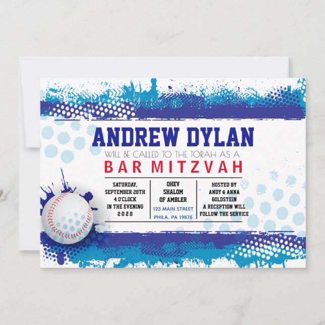 BASEBALL SPLASH Bar Mitzvah Invitation (Front)