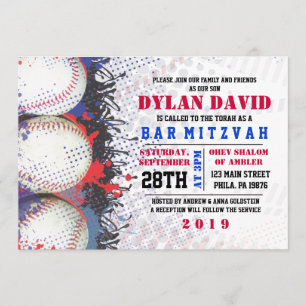 BASEBALL Splatter Bar Bat Mitzvah Invitation