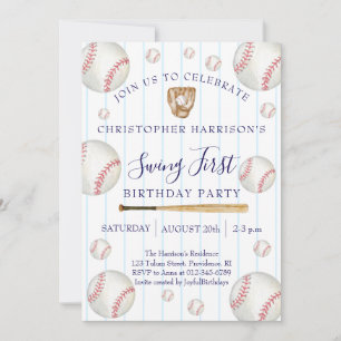 Baseball Sport Boy 1st Birthday Invitation