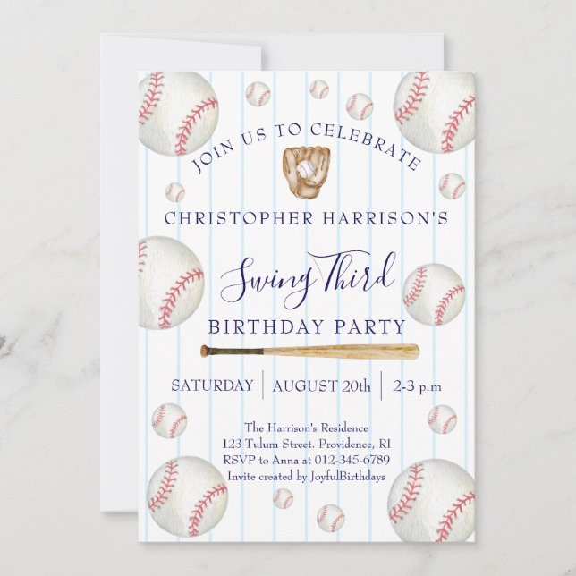 Baseball Sport Boy 3rd Birthday Invitation (Front)